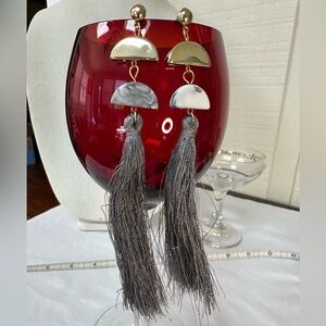 Pagoda style gray tassel earrings
